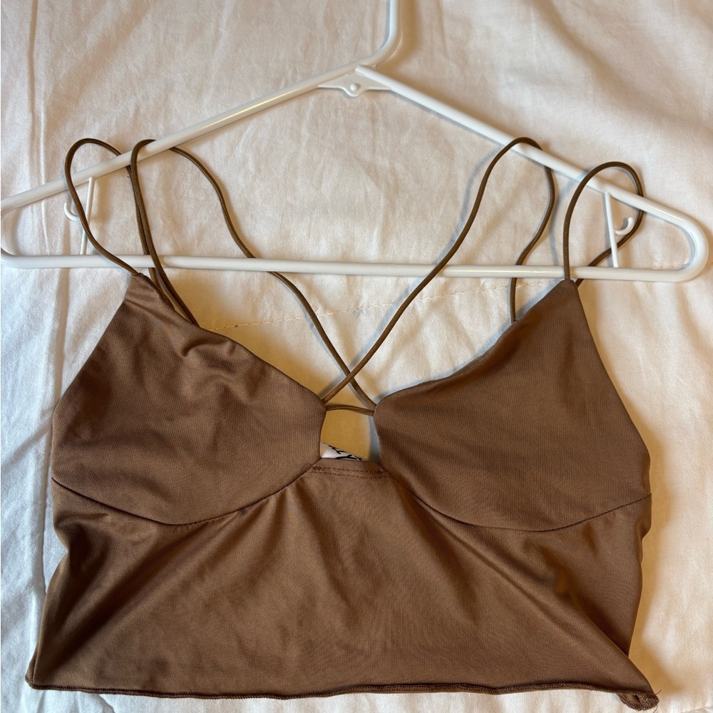 Princess Polly Brown Ruched Strappy Crop Top